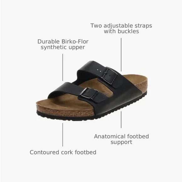 Birkenstock Arizona Unisex-Adult Open Back Slippers Black (41 EU) US W10-10.5 M8 - Picture 2 of 8